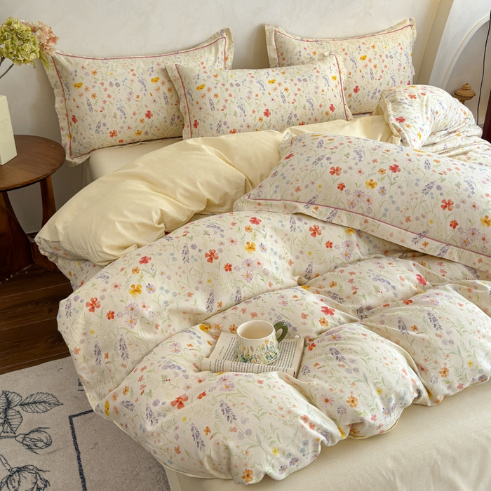 91家纺网 家纺一手货源 找家纺 （总）U品汇 2026新款全棉纯棉麻数码印花四件套亚麻复古夏季床上用品（70%棉30%亚麻）