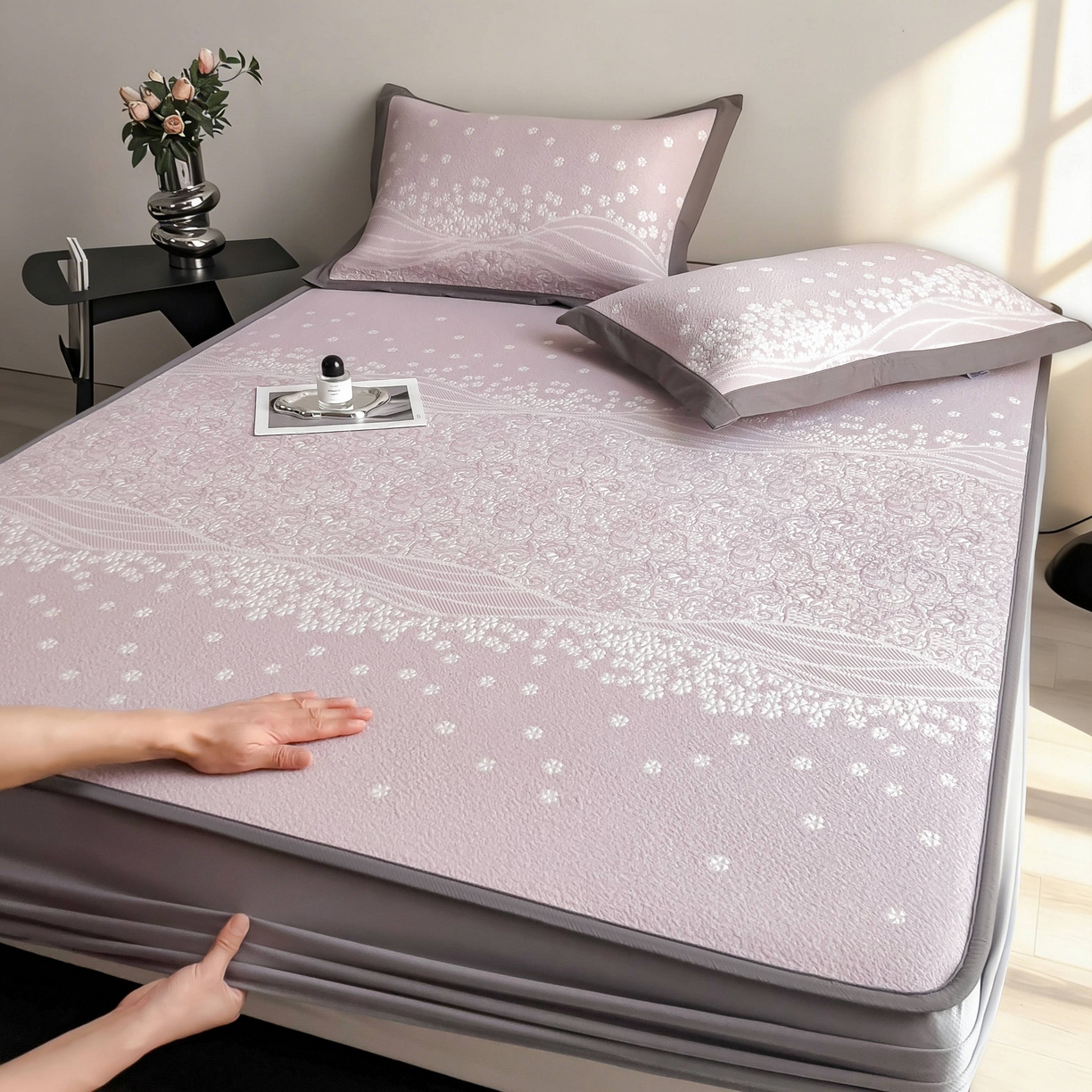 孩子王家纺 2026春夏新款PE乙纶学生宿舍高克重凉感值过0.21冰豆豆席凉感席子凉席席子 花园燕尾紫 床笠款