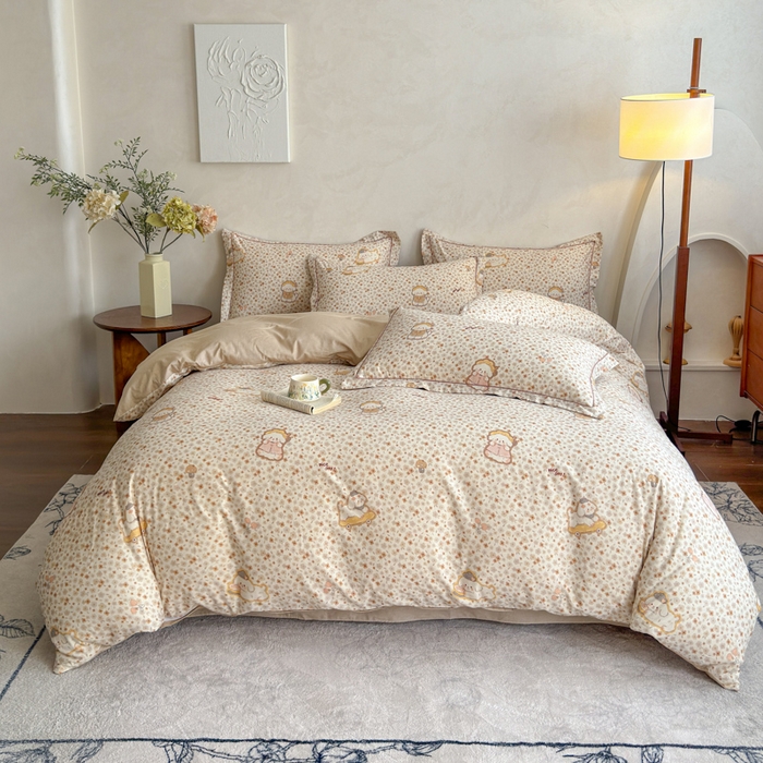 91家纺网 家纺一手货源 找家纺 （总）U品汇 2026新款全棉纯棉麻数码印花四件套亚麻复古夏季床上用品（70%棉30%亚麻）