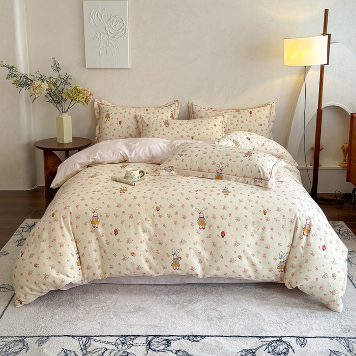 91家纺网 家纺一手货源 找家纺 （总）U品汇 2026新款全棉纯棉麻数码印花四件套亚麻复古夏季床上用品（70%棉30%亚麻）