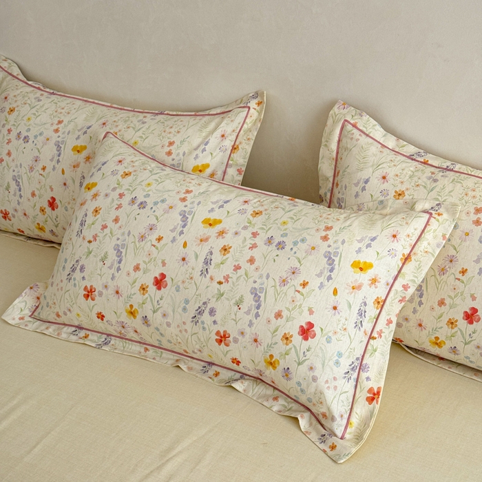 91家纺网 家纺一手货源 找家纺 U品汇 2026新款全棉纯棉麻数码印花四件套亚麻复古夏季床上用品（70%棉30%亚麻） 春意盎然