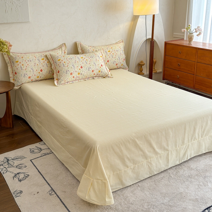 91家纺网 家纺一手货源 找家纺 U品汇 2026新款全棉纯棉麻数码印花四件套亚麻复古夏季床上用品（70%棉30%亚麻） 春意盎然