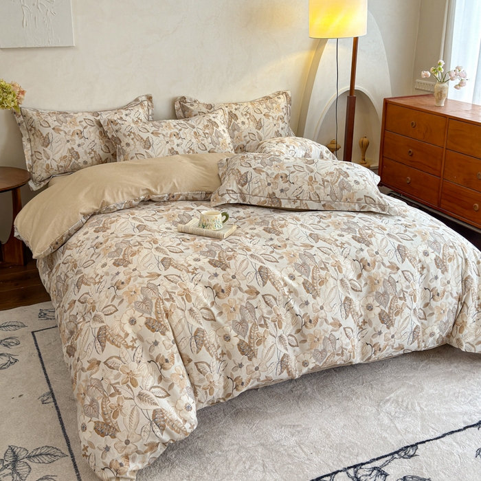 91家纺网 家纺一手货源 找家纺 U品汇 2026新款全棉纯棉麻数码印花四件套亚麻复古夏季床上用品（70%棉30%亚麻） 芭莎花海