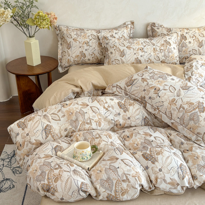 91家纺网 家纺一手货源 找家纺 U品汇 2026新款全棉纯棉麻数码印花四件套亚麻复古夏季床上用品（70%棉30%亚麻） 芭莎花海