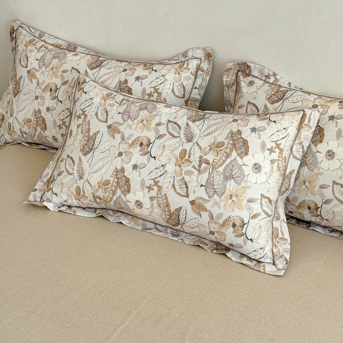 91家纺网 家纺一手货源 找家纺 U品汇 2026新款全棉纯棉麻数码印花四件套亚麻复古夏季床上用品（70%棉30%亚麻） 芭莎花海