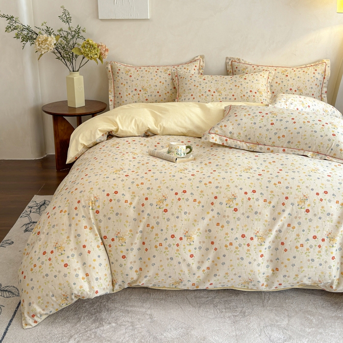 91家纺网 家纺一手货源 找家纺 U品汇 2026新款全棉纯棉麻数码印花四件套亚麻复古夏季床上用品（70%棉30%亚麻） 采花小兔