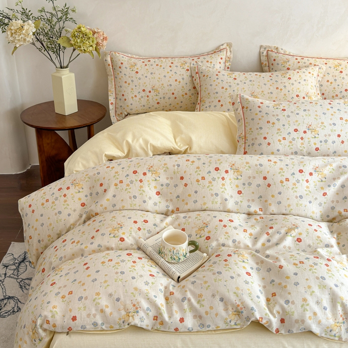 91家纺网 家纺一手货源 找家纺 U品汇 2026新款全棉纯棉麻数码印花四件套亚麻复古夏季床上用品（70%棉30%亚麻） 采花小兔