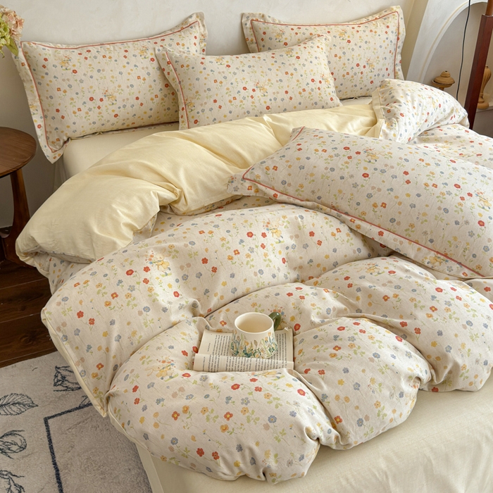 91家纺网 家纺一手货源 找家纺 U品汇 2026新款全棉纯棉麻数码印花四件套亚麻复古夏季床上用品（70%棉30%亚麻） 采花小兔