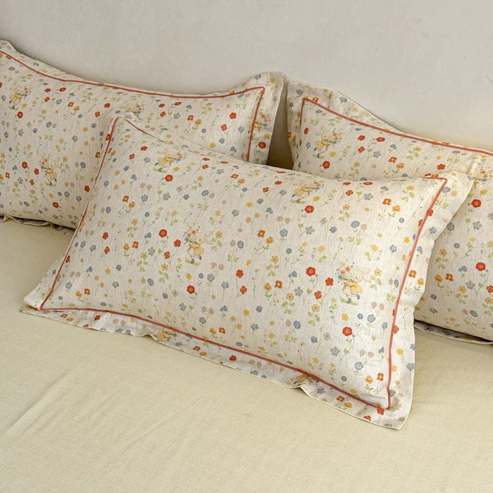 91家纺网 家纺一手货源 找家纺 U品汇 2026新款全棉纯棉麻数码印花四件套亚麻复古夏季床上用品（70%棉30%亚麻） 采花小兔