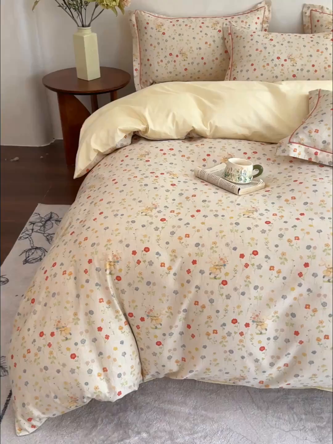 91家纺网 家纺一手货源 找家纺 U品汇 2026新款全棉纯棉麻数码印花四件套亚麻复古夏季床上用品（70%棉30%亚麻） 采花小兔