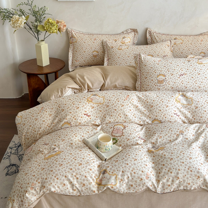 91家纺网 家纺一手货源 找家纺 U品汇 2026新款全棉纯棉麻数码印花四件套亚麻复古夏季床上用品（70%棉30%亚麻） 哈尼狗