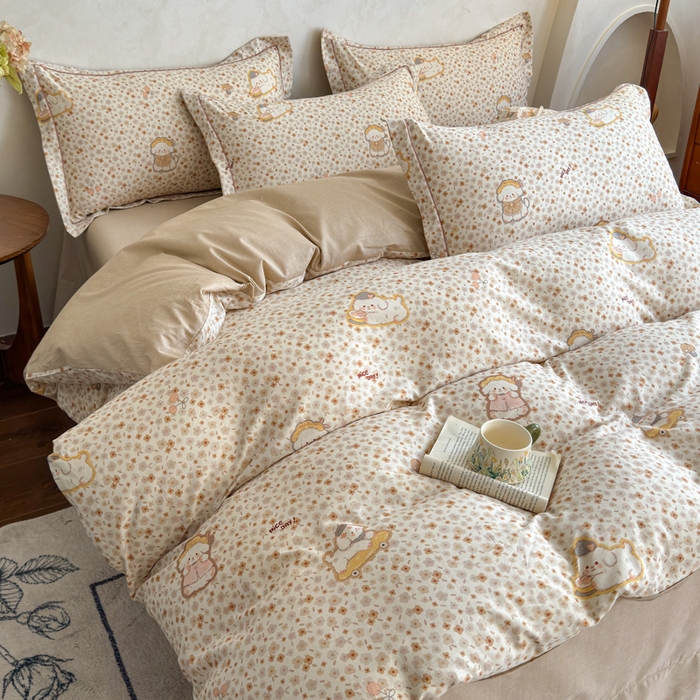 91家纺网 家纺一手货源 找家纺 U品汇 2026新款全棉纯棉麻数码印花四件套亚麻复古夏季床上用品（70%棉30%亚麻） 哈尼狗