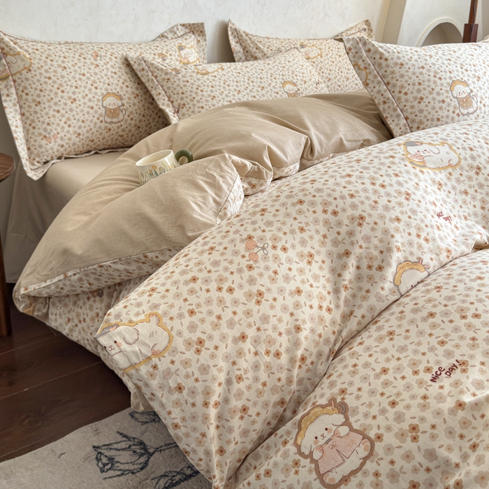 91家纺网 家纺一手货源 找家纺 U品汇 2026新款全棉纯棉麻数码印花四件套亚麻复古夏季床上用品（70%棉30%亚麻） 哈尼狗