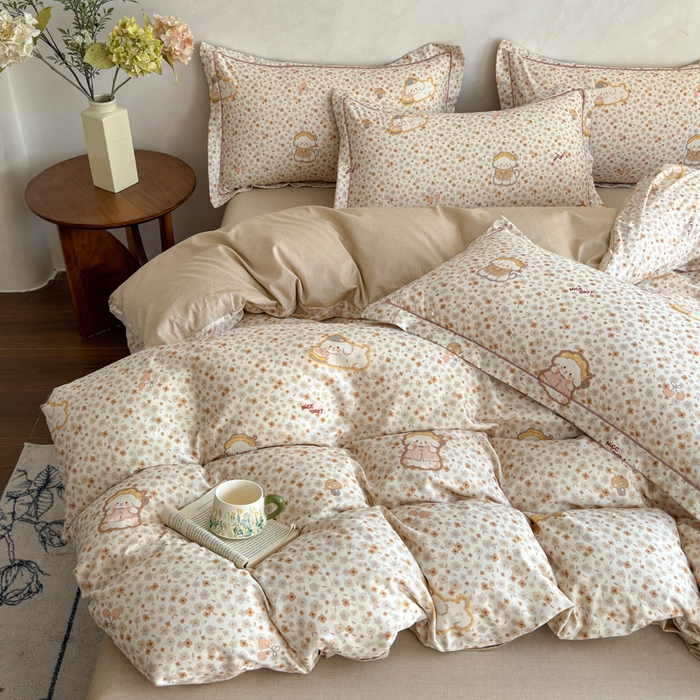 91家纺网 家纺一手货源 找家纺 U品汇 2026新款全棉纯棉麻数码印花四件套亚麻复古夏季床上用品（70%棉30%亚麻） 哈尼狗