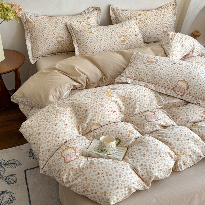 91家纺网 家纺一手货源 找家纺 U品汇 2026新款全棉纯棉麻数码印花四件套亚麻复古夏季床上用品（70%棉30%亚麻） 哈尼狗