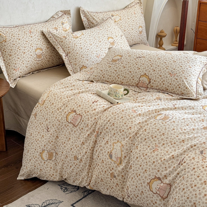 91家纺网 家纺一手货源 找家纺 U品汇 2026新款全棉纯棉麻数码印花四件套亚麻复古夏季床上用品（70%棉30%亚麻） 哈尼狗