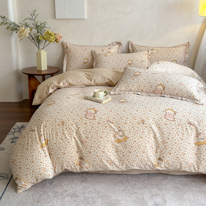 91家纺网 家纺一手货源 找家纺 U品汇 2026新款全棉纯棉麻数码印花四件套亚麻复古夏季床上用品（70%棉30%亚麻） 哈尼狗