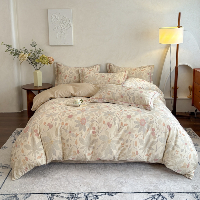 U品汇 2026新款全棉纯棉麻数码印花四件套亚麻复古夏季床上用品（70%棉30%亚麻） 花漾