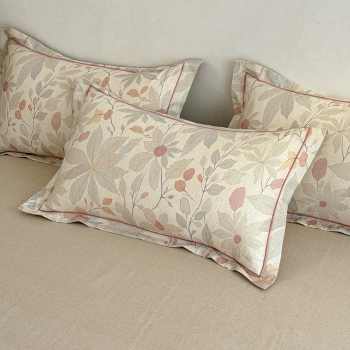 91家纺网 家纺一手货源 找家纺 U品汇 2026新款全棉纯棉麻数码印花四件套亚麻复古夏季床上用品（70%棉30%亚麻） 花漾