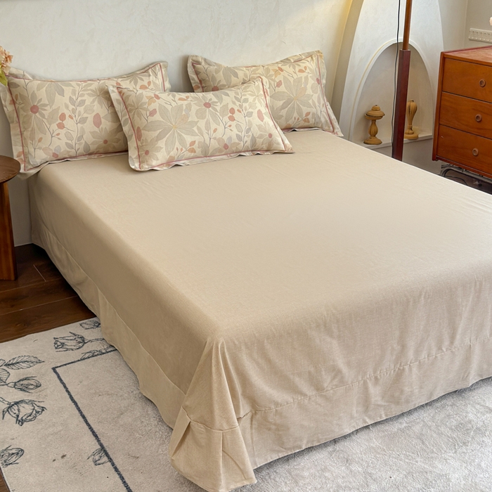 91家纺网 家纺一手货源 找家纺 U品汇 2026新款全棉纯棉麻数码印花四件套亚麻复古夏季床上用品（70%棉30%亚麻） 花漾