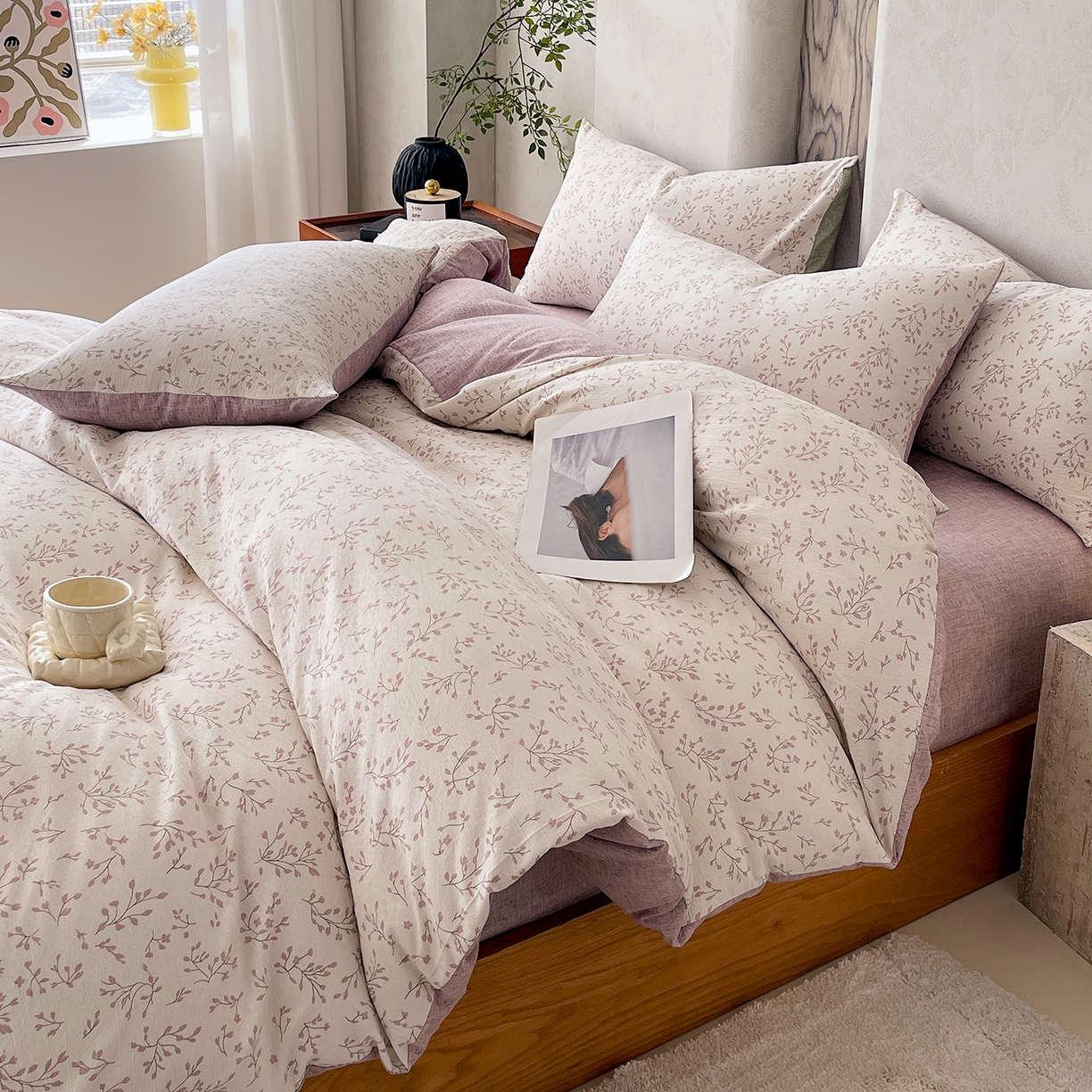 91家纺网 家纺一手货源 找家纺 灿哈家纺 2025新款复古风仿麻四件套 芳枝凝香