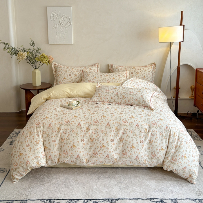 U品汇 2026新款全棉纯棉麻数码印花四件套亚麻复古夏季床上用品（70%棉30%亚麻） 火烈鸟