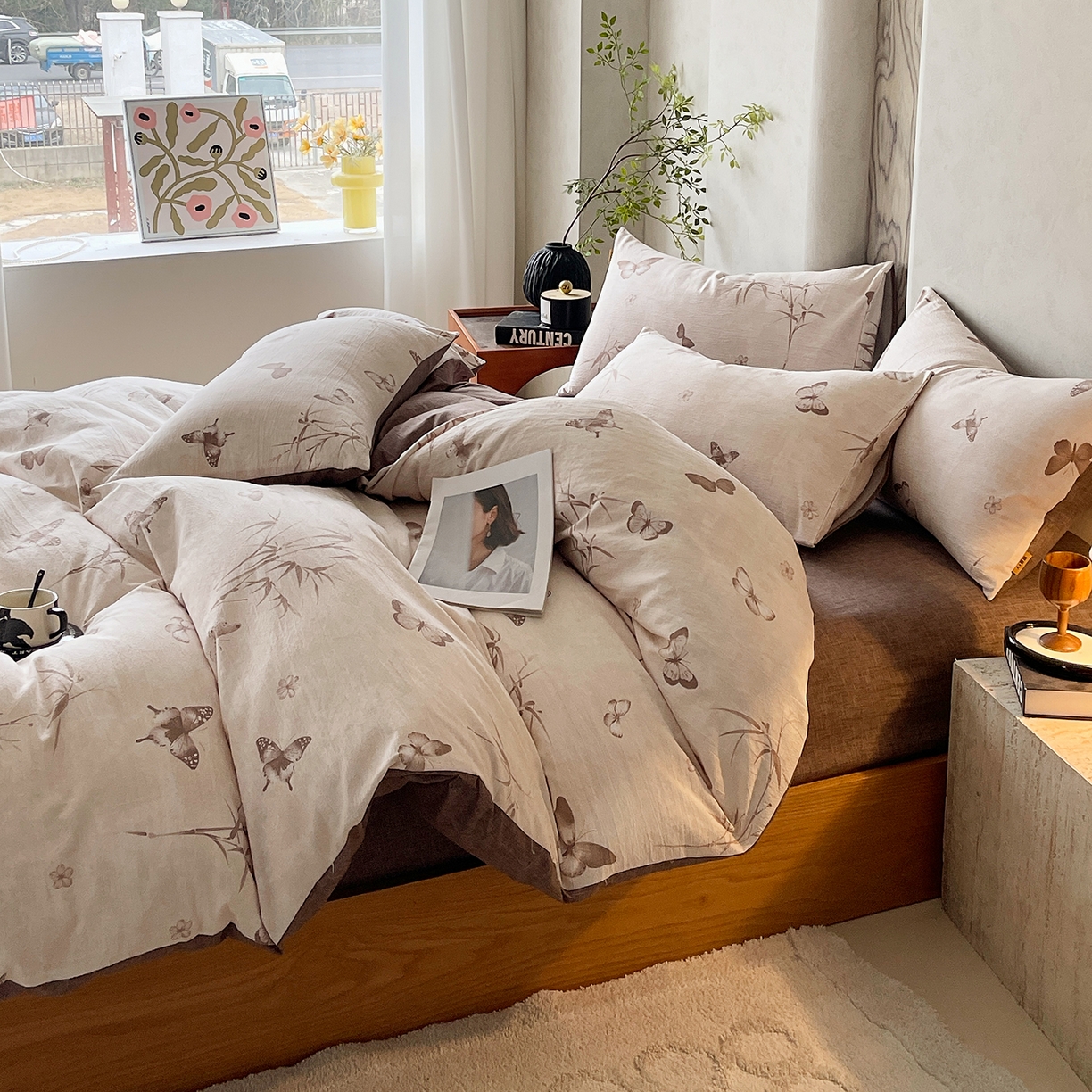 91家纺网 家纺一手货源 找家纺 灿哈家纺 2025新款复古风仿麻四件套 青筠蝶梦