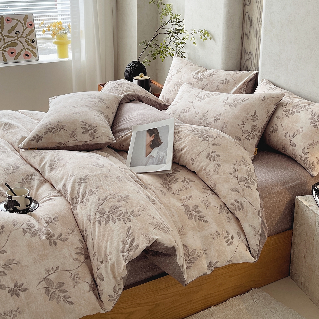 91家纺网 家纺一手货源 找家纺 灿哈家纺 2025新款复古风仿麻四件套 祥枝藴芳