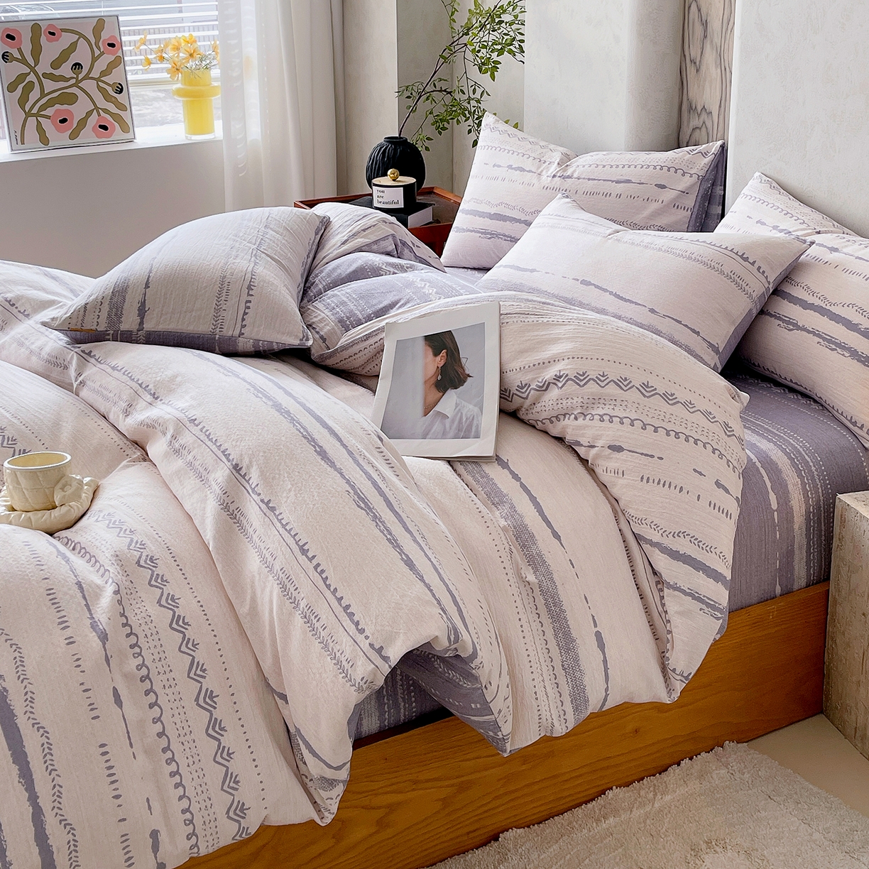 91家纺网 家纺一手货源 找家纺 灿哈家纺 2025新款复古风仿麻四件套 云水栖庭