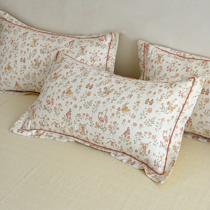 91家纺网 家纺一手货源 找家纺 U品汇 2026新款全棉纯棉麻数码印花四件套亚麻复古夏季床上用品（70%棉30%亚麻） 火烈鸟