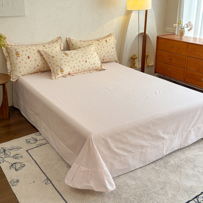 91家纺网 家纺一手货源 找家纺 U品汇 2026新款全棉纯棉麻数码印花四件套亚麻复古夏季床上用品（70%棉30%亚麻） 萌兔宝宝