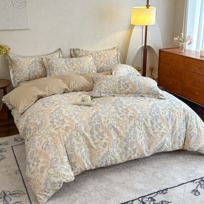 91家纺网 家纺一手货源 找家纺 U品汇 2026新款全棉纯棉麻数码印花四件套亚麻复古夏季床上用品（70%棉30%亚麻） 叶之语