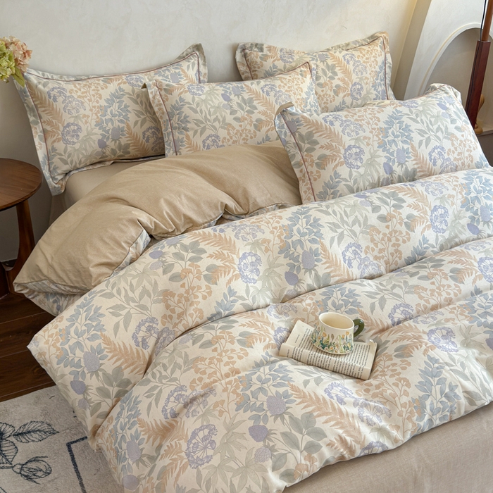 91家纺网 家纺一手货源 找家纺 U品汇 2026新款全棉纯棉麻数码印花四件套亚麻复古夏季床上用品（70%棉30%亚麻） 叶之语