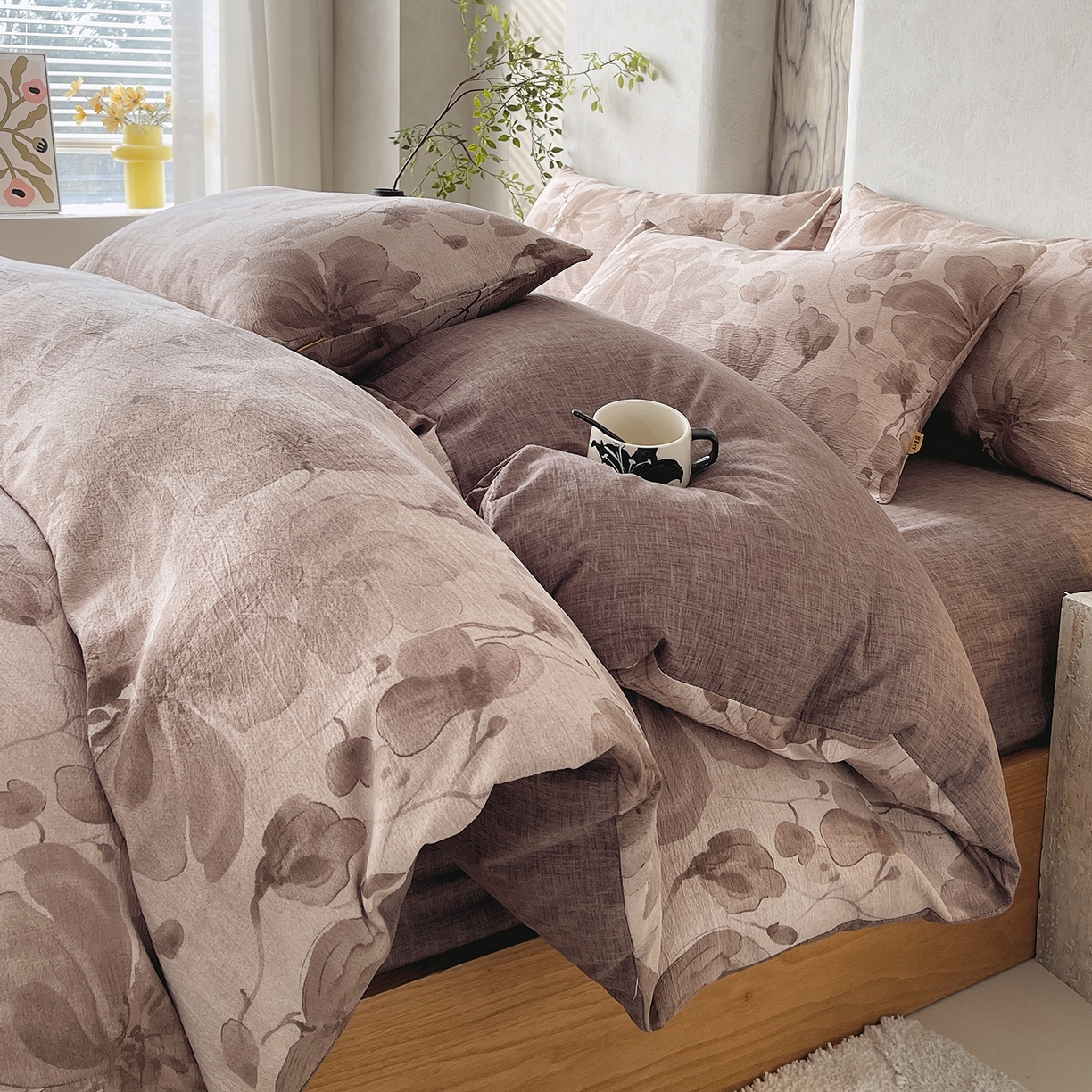 91家纺网 家纺一手货源 找家纺 灿哈家纺 2025新款复古风仿麻四件套 繁芯芳庭