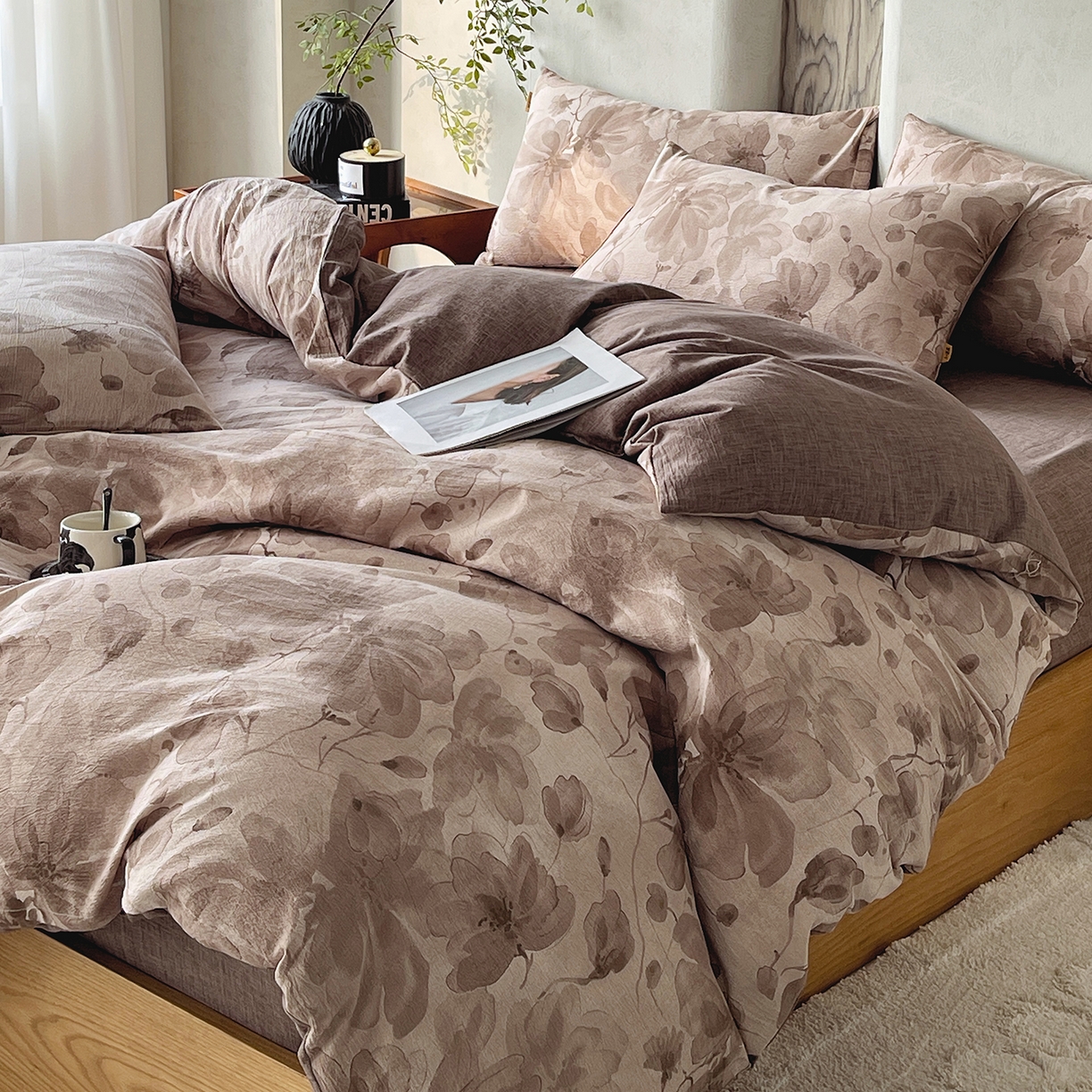 91家纺网 家纺一手货源 找家纺 灿哈家纺 2025新款复古风仿麻四件套 繁芯芳庭