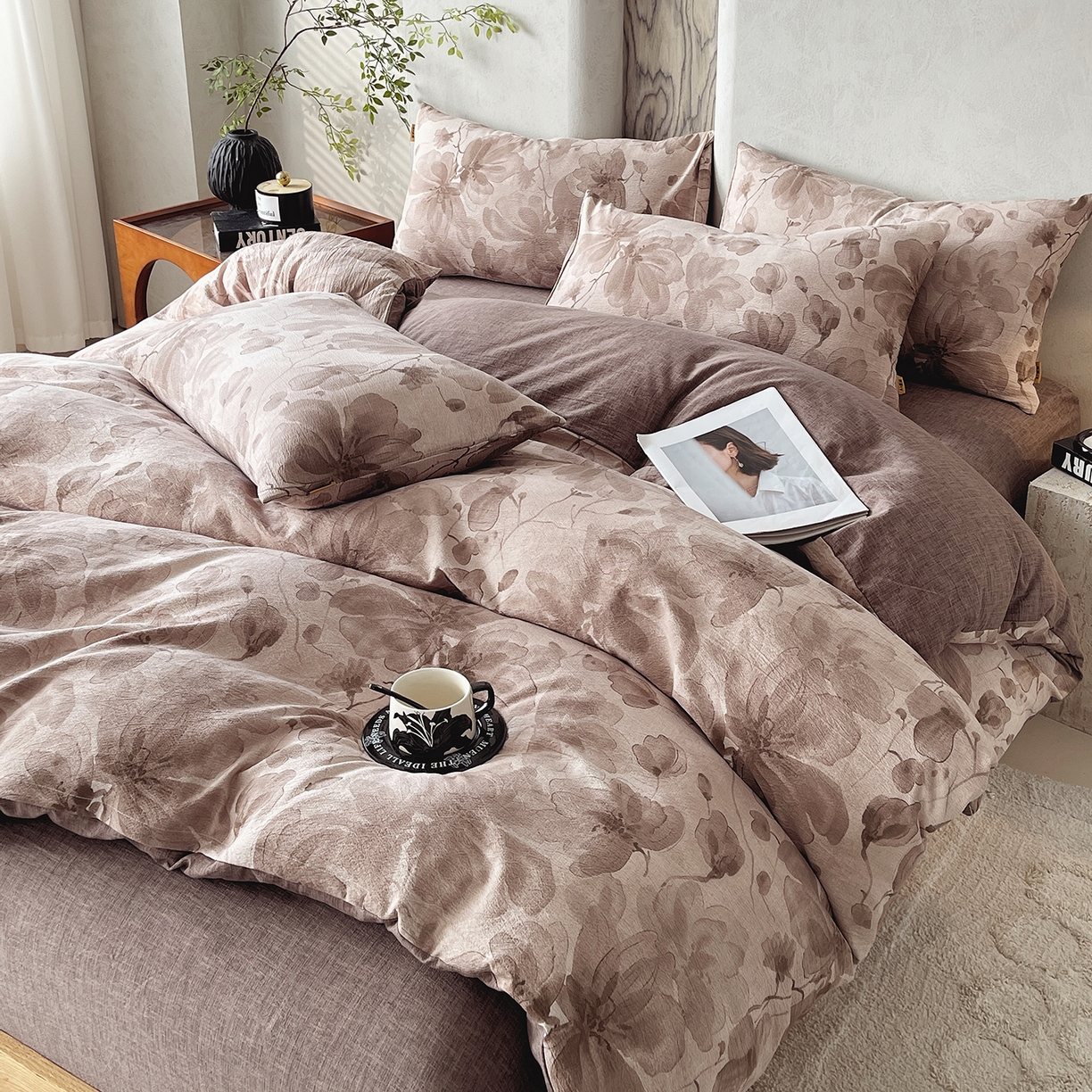 91家纺网 家纺一手货源 找家纺 灿哈家纺 2025新款复古风仿麻四件套 繁芯芳庭