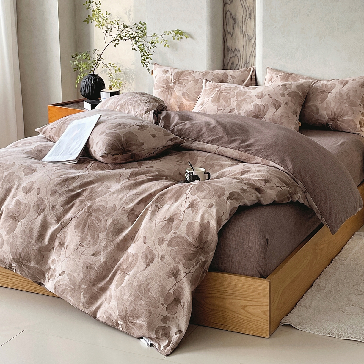 91家纺网 家纺一手货源 找家纺 灿哈家纺 2025新款复古风仿麻四件套 繁芯芳庭