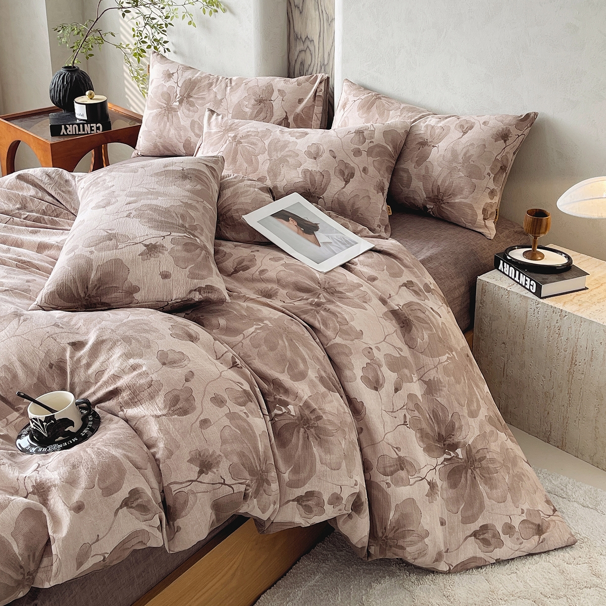 91家纺网 家纺一手货源 找家纺 灿哈家纺 2025新款复古风仿麻四件套 繁芯芳庭