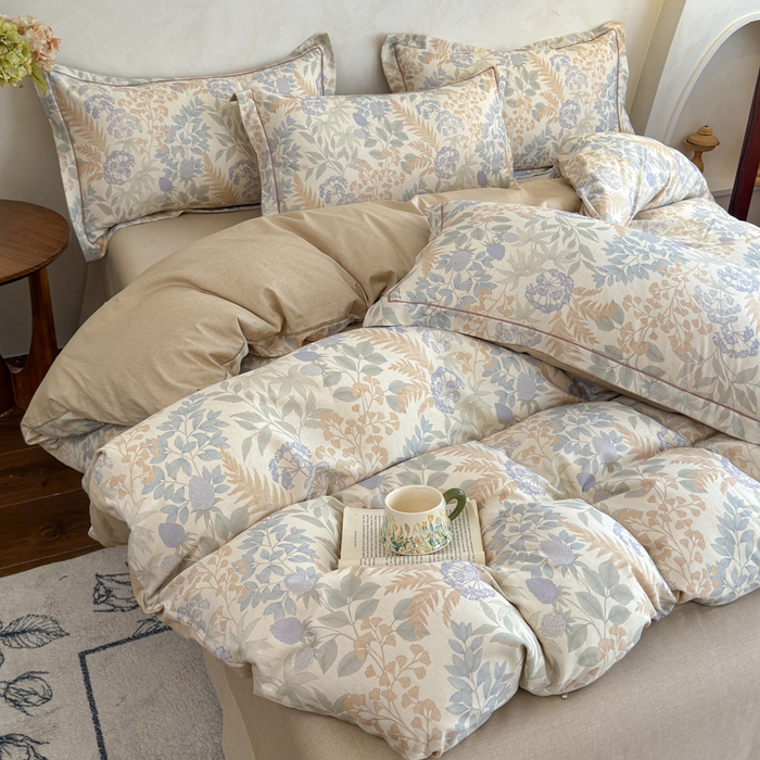 91家纺网 家纺一手货源 找家纺 U品汇 2026新款全棉纯棉麻数码印花四件套亚麻复古夏季床上用品（70%棉30%亚麻） 叶之语