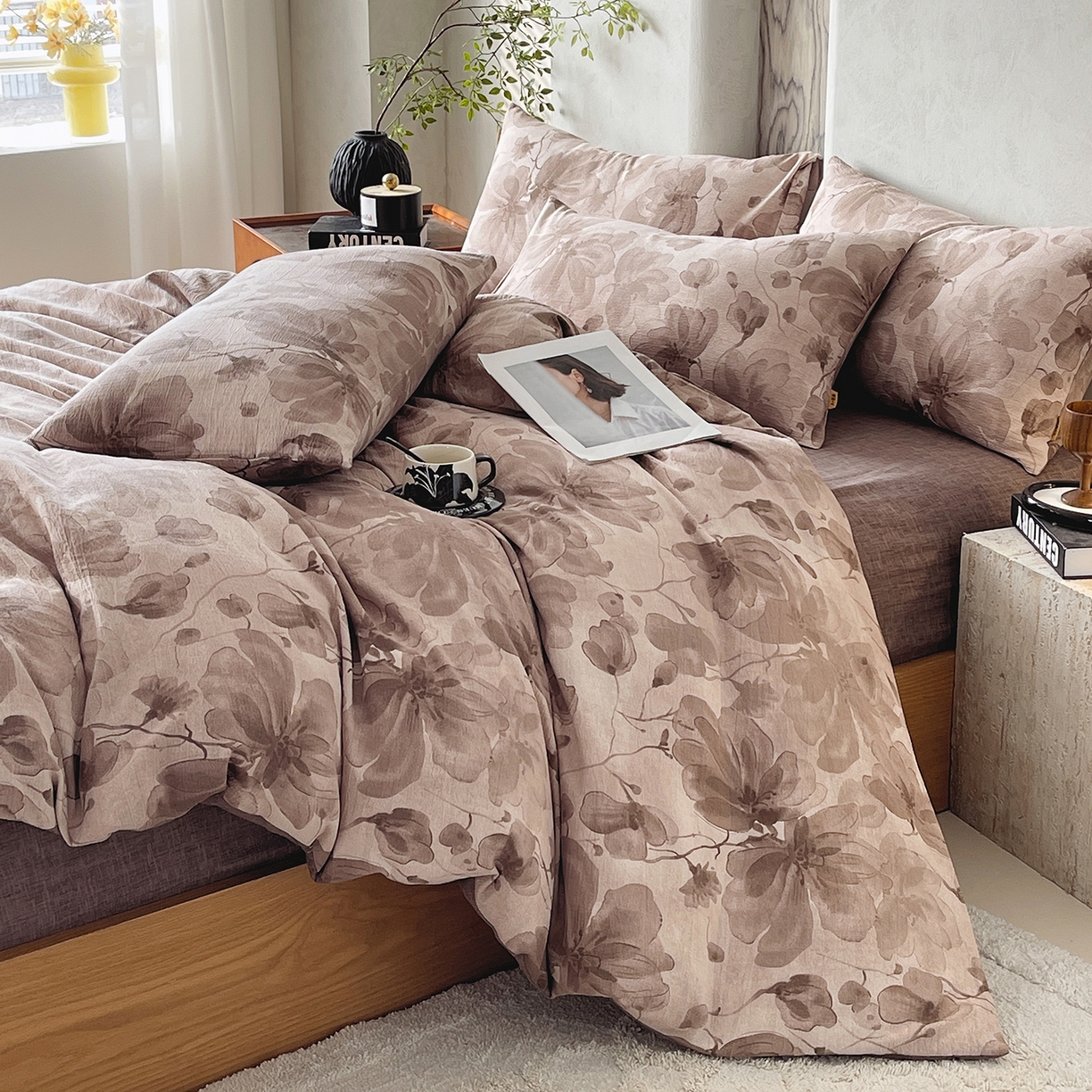 91家纺网 家纺一手货源 找家纺 灿哈家纺 2025新款复古风仿麻四件套 繁芯芳庭