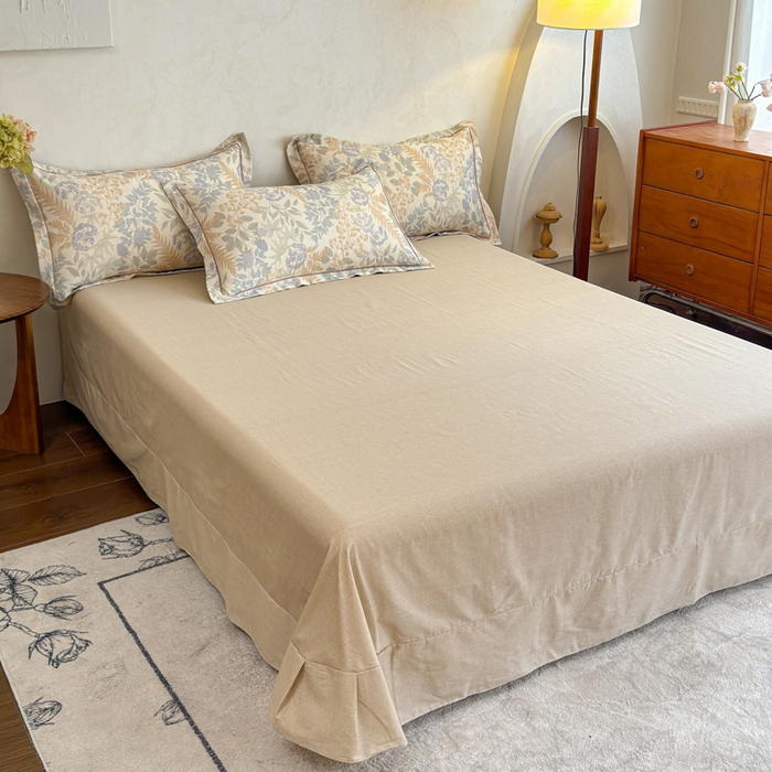 91家纺网 家纺一手货源 找家纺 U品汇 2026新款全棉纯棉麻数码印花四件套亚麻复古夏季床上用品（70%棉30%亚麻） 叶之语