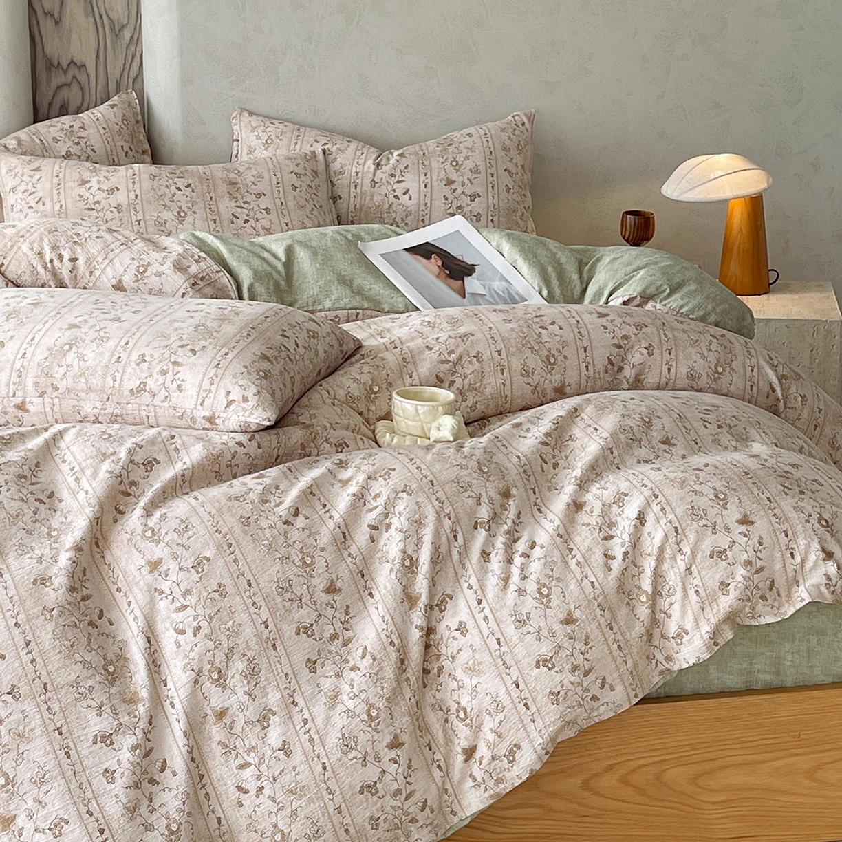 91家纺网 家纺一手货源 找家纺 灿哈家纺 2025新款复古风仿麻四件套 繁艳生香