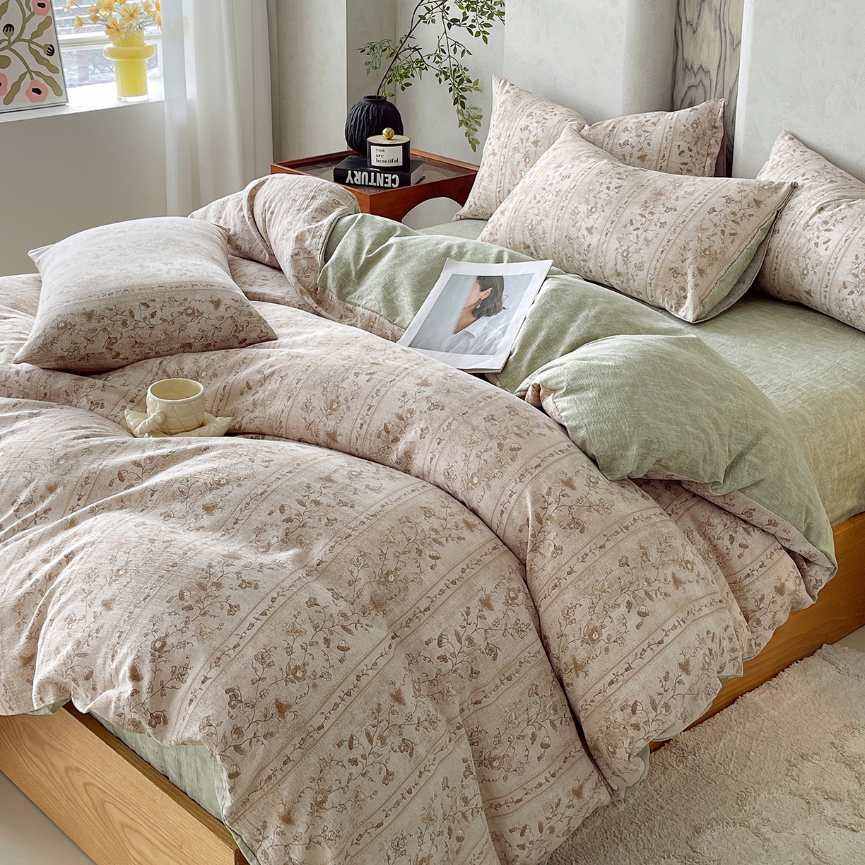 91家纺网 家纺一手货源 找家纺 灿哈家纺 2025新款复古风仿麻四件套 繁艳生香