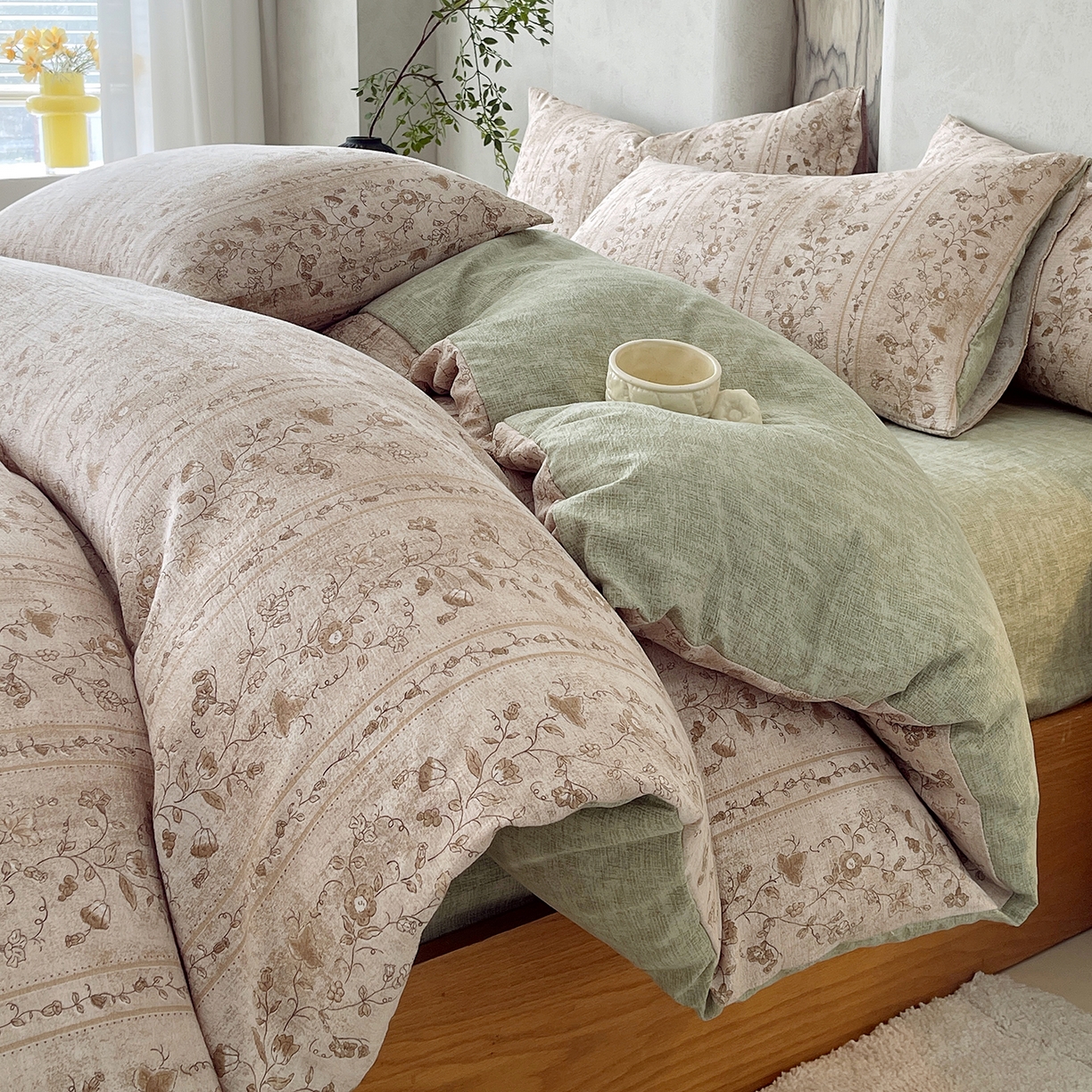 91家纺网 家纺一手货源 找家纺 灿哈家纺 2025新款复古风仿麻四件套 繁艳生香