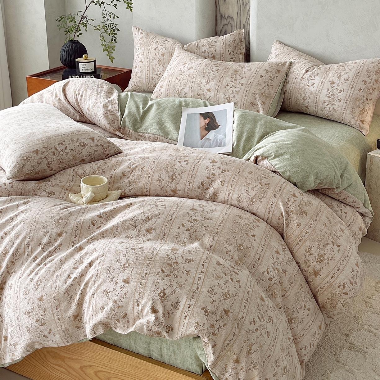 91家纺网 家纺一手货源 找家纺 灿哈家纺 2025新款复古风仿麻四件套 繁艳生香