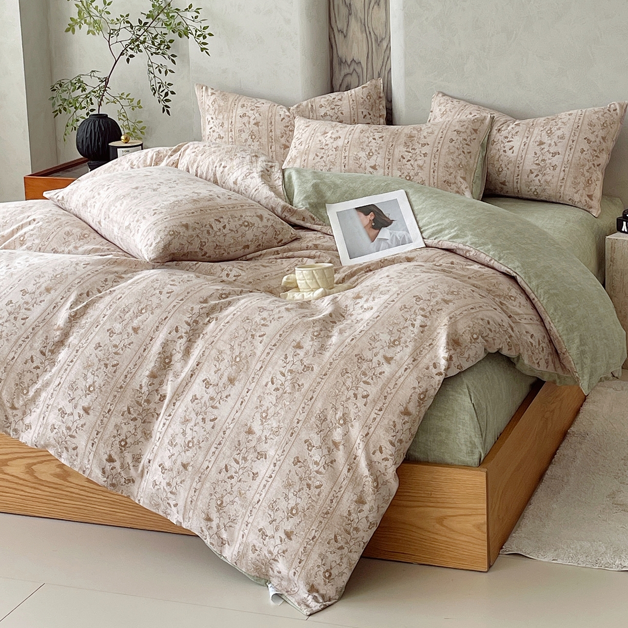 91家纺网 家纺一手货源 找家纺 灿哈家纺 2025新款复古风仿麻四件套 繁艳生香