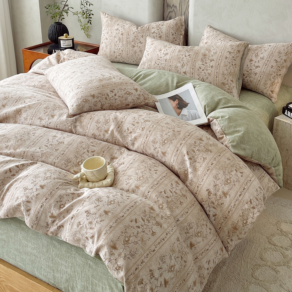 91家纺网 家纺一手货源 找家纺 灿哈家纺 2025新款复古风仿麻四件套 繁艳生香