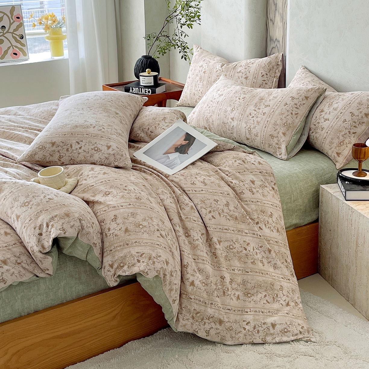 91家纺网 家纺一手货源 找家纺 灿哈家纺 2025新款复古风仿麻四件套 繁艳生香