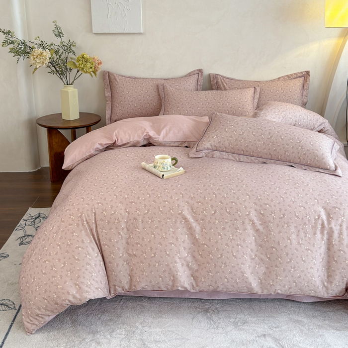 91家纺网 家纺一手货源 找家纺 U品汇 2026新款全棉纯棉麻数码印花四件套亚麻复古夏季床上用品（70%棉30%亚麻） 伊人-豆沙