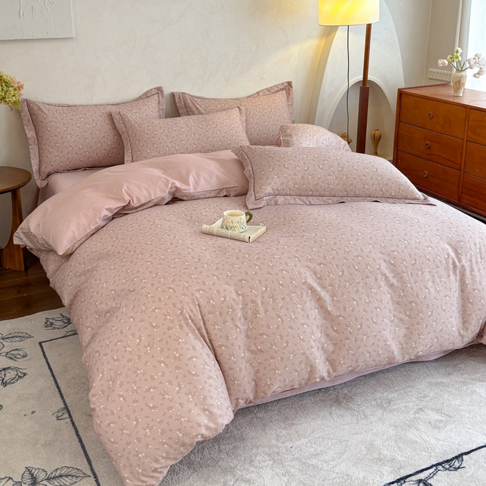 91家纺网 家纺一手货源 找家纺 U品汇 2026新款全棉纯棉麻数码印花四件套亚麻复古夏季床上用品（70%棉30%亚麻） 伊人-豆沙